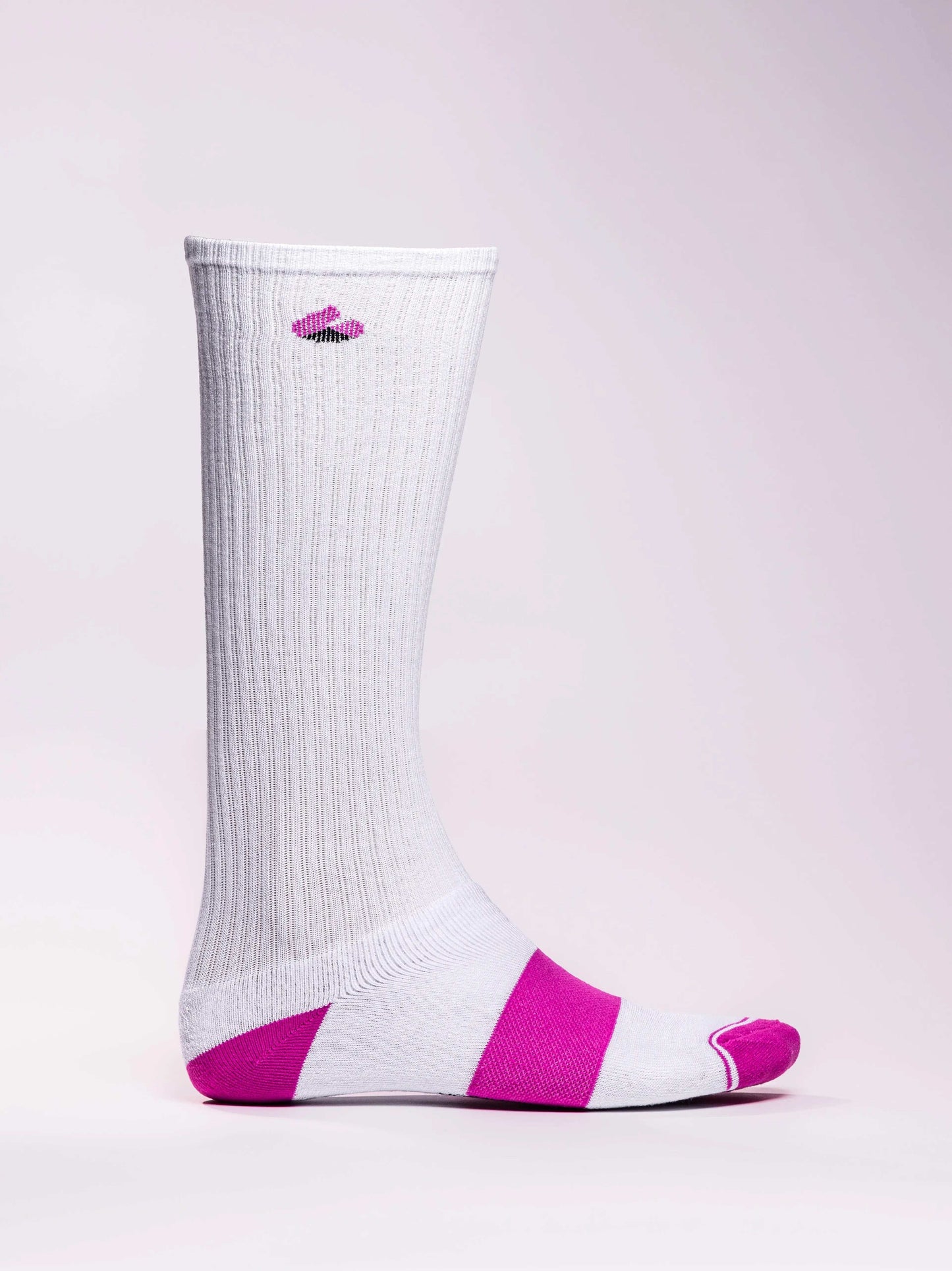 White and pink compression socks with targeted zones for enhanced blood circulation and muscle support